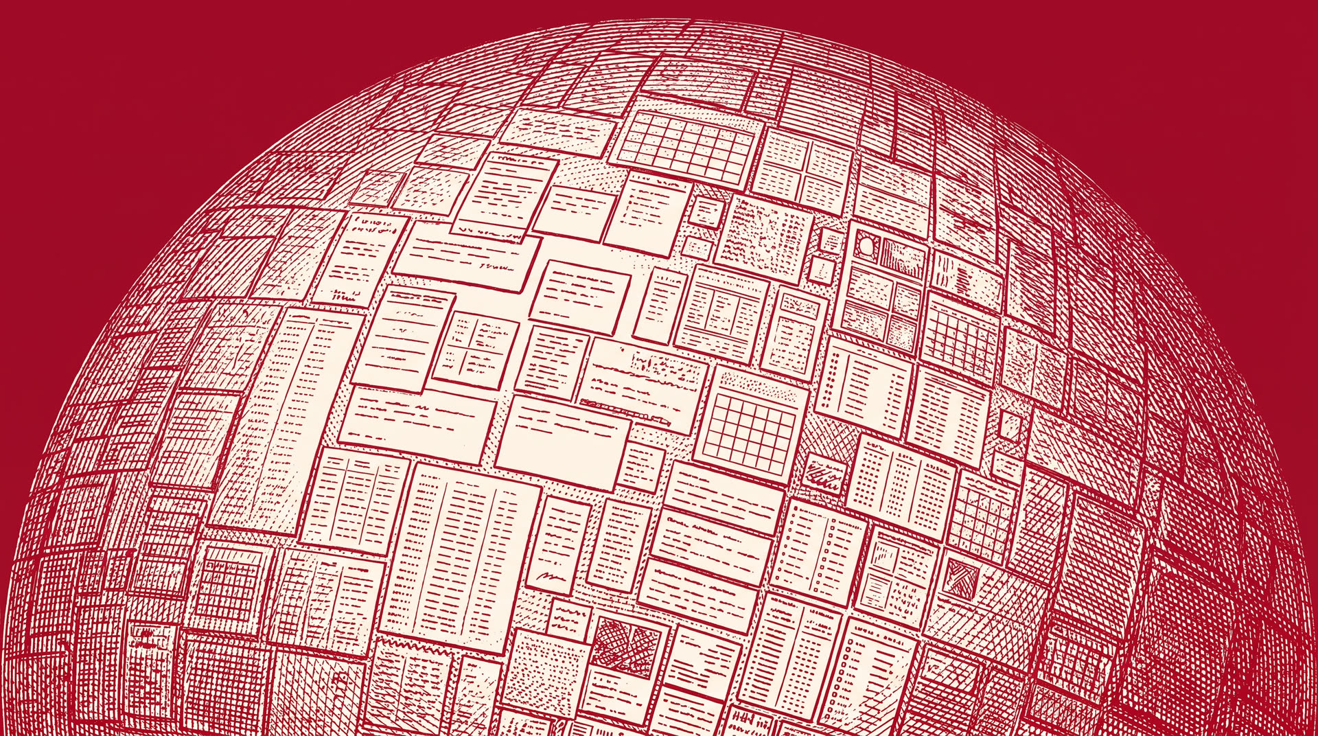 The sphere's surface, made of messages, calendars and content tiles